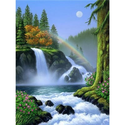 Diamant schilderij Waterval Natuur Landschap Volledige Boor Ronde Diamant Borduurwerk Kruissteek 20X30CM gray