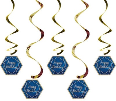 Witbaard Hangdecoratie Happy Birthday 99 Cm Navy/goud 5 Stuks