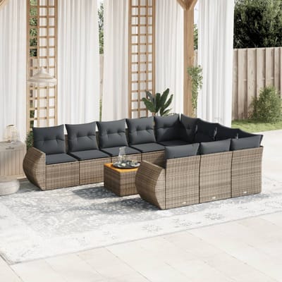 vidaXL - 11-delige - Loungeset - met - kussens - poly - rattan - grijs