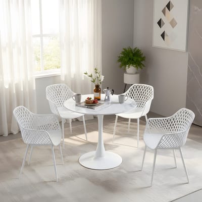 EGGREE eettafel en stoelen set - marmeren tafel Ø 80 cm met 4 zwarte stoelen - voor bar - café en eetkamer