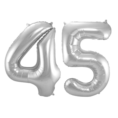 Folieballon 45 jaar - Zilver - 86 cm