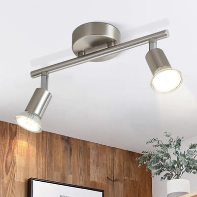 Glitzerlife - Plafondspot Plafondlamp - Draaibare Opbouwspots - 2xGU10 fitting - 330° Rotatie 90° Kantelbaar - Metaal Chroom - Ø25cm - Zilver