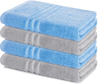 Lavea® Set van 4 handdoeken 70x140 cm – 100% katoen – Zacht en absorberend – Ideaal als badhanddoek, badlaken of handdoek voor dagelijks gebruik – Dolfijnblauw en Zilver