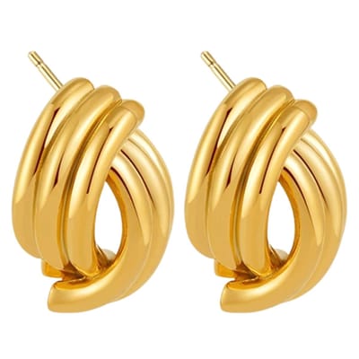 Innerlight® Royal Weave Hoops - Oorbellen Dames - Goudkleurig - Roestvrij Staal - Drielaagse Getextureerde Knoop - 17mm - Vintage Sieraden