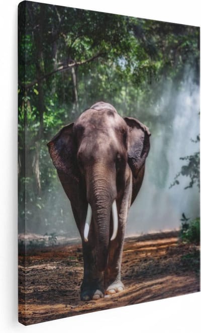 Artaza Canvas Schilderij Olifant Bos - 30x40 cm - Klein - Wanddecoratie Jungle - Muurdecoratie Dieren - Kamer Accessoires