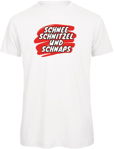 Schnee, schnitzel und schnaps wintersport t-shirt wit S - soBAD. | Foute apres ski outfit | kleding | verkleedkleren | wintersport t-shirt | wintersport dames en heren
