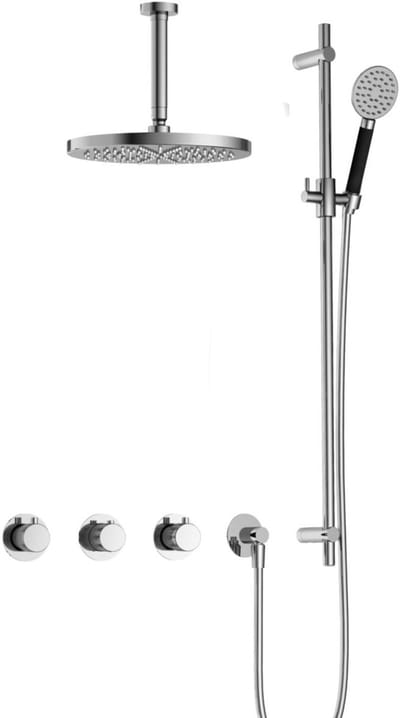 Hotbath Cobber X IBSX70 inbouw regendoucheset met ronde handdouche aan glijstang en 30cm ronde hoofddouche aan 15cm plafondarm chroom