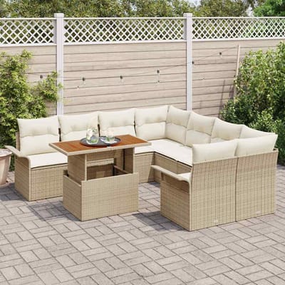 vidaXL - Tuinbank - Set - met - kussen - beige - en - crèmekleurig