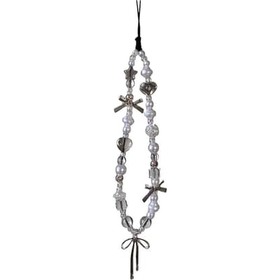 Koreaanse Y2K Schattige Bloem Hart Strik Kralen Telefoonketting Charm Lanyard Voor Universele Accessoires Sieraden Hanger gray