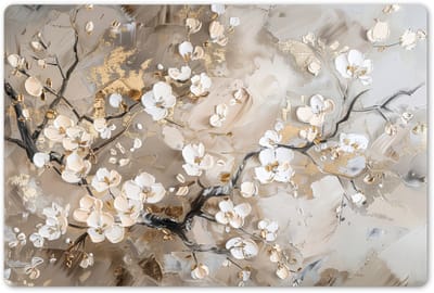 Placemats 45x30 cm - Placemat kunststof - 1 stuk - Bloemen - Wit - Goud - Beige - Luxe - Borden onderleggers - Decoratie voor op tafel - Keuken tafeldecoratie accessoires - Vinyl onderlegger - Tafelversiering