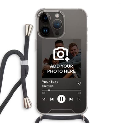 Gepersonaliseerd - Case Company® - Hoesje met koord geschikt voor iPhone 14 Pro Max hoesje met Koord - Music Player - Telefoonhoesje met Zwart Koord - Extra Bescherming aan alle Kanten en Over de Schermrand