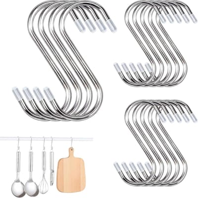 Set van 14 roestvrijstalen S-haakjes, 1 klein en 4 grote haken voor keuken, gordijnen en decoratie, veelzijdige en stevige kledinghaken met zelfklevende bevestiging voor optimaal gebruiksgemak