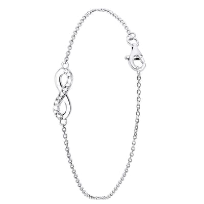 Lucardi Dames Armband infinity met zirkonia - 925 Zilver - Armband - Cadeau - 18 cm - Zilverkleurig