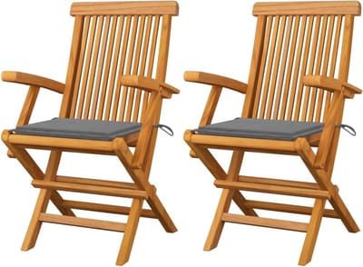 Tuinstoelen met kussens - Houten stoelen - Ontspannen buiten - Massief teakhout - 2 stuks - Grijs