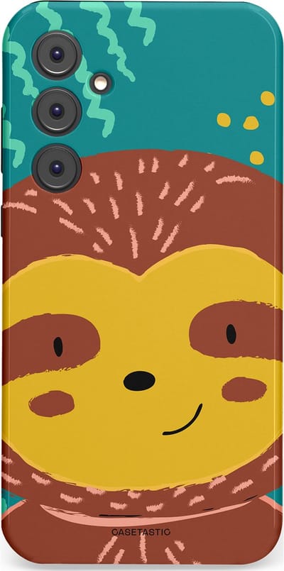 Casetastic hoesje geschikt voor Samsung Galaxy A35 - Dubbellaagse bescherming - Vrolijke luiaard - Fashion Case - Terracotta Petrol Goud