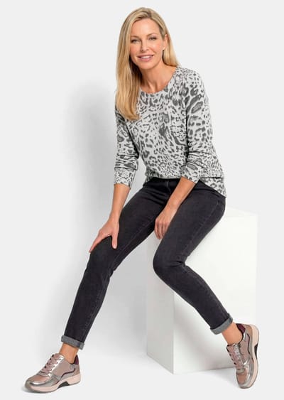 Gedessineerde pullover van kasjmier - grijs / zwart / gedessineerd - Gr. 38 van Goldner Fashion