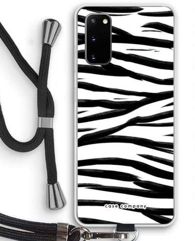 Case Company® - Hoesje met koord geschikt voor Samsung Galaxy S20 hoesje met Koord - Zebra pattern - Telefoonhoesje met Zwart Koord - Bescherming aan alle Kanten en Over de Schermrand