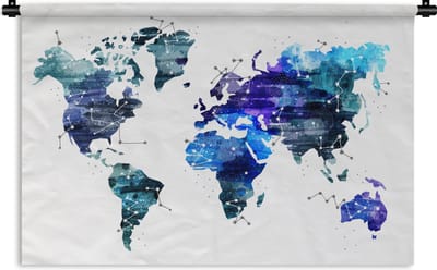Wandkleed Eigen Wereldkaarten - Wereldkaart Blauw Sterren Hemel Wandkleed katoen 120x80 cm - Wandtapijt met foto