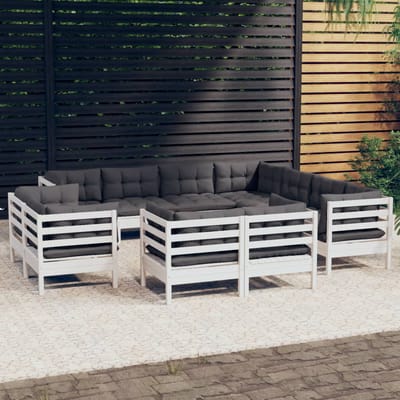 vidaXL - 11-delige - Loungeset - met - kussens - massief - grenenhout - wit