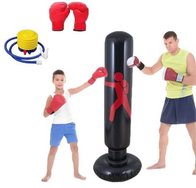 Staande Bokszak voor Kinderen 160 cm - Opblaasbare Trainingsbokszak met Luchtpomp en Bokshandschoenen voor Karate en Kickboksen