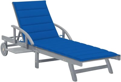 Tuinligstoel met kussen - Zonnebed Ligstoel - Buiten Ontspannen - Verstelbare Rugleuning - 200 cm - Grijs met blauw kussen