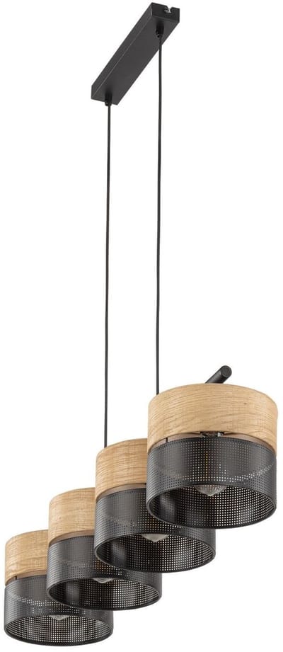 Licht-Erlebnisse - Cantu - Hanglamp - E27 - van - Metaal kunststof synthetisch fineer - in - Zwart natuurlijk eiken