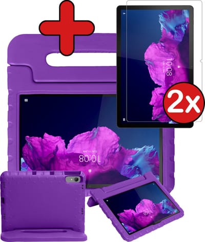 Hoesje - Geschikt voor Lenovo Tab P11 - Met 2x Screenprotector - Kinderhoes - Shockproof Bumper - Kidsproof Case - Tablethoes - Kinder Hoes Cover - Paars