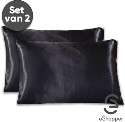 eShopper Satijnen Kussensloop – Beauty – Silk Pillowcase – Anti Allergeen – Haarverzorging – Huidverzorging – Zwart – 60 x 70 – 2 Stuks