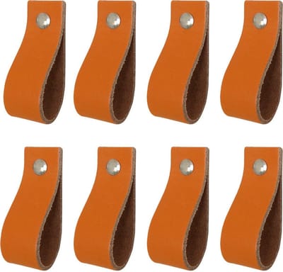 8x Leren handgrepen 'de lus' XS - ORANJE (12,6 x 2,5 cm) - incl. 3 kleuren schroefjes (handgreepjes - leren grepen - greepjes - leren lusjes)