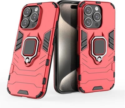 MobyDefend Hoesje - Geschikt voor iPhone 16 Pro Max - Dubbelgelaagde Pantsercase Met Standaard - Rood
