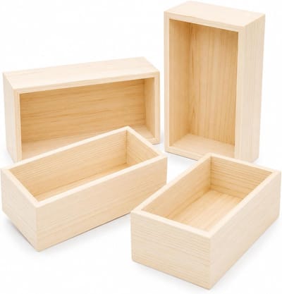 Houten kistjes - Opbergdozen set - Spullen organiseren - Natuurlijk materiaal - 4 stuks 20cm - Houtkleur