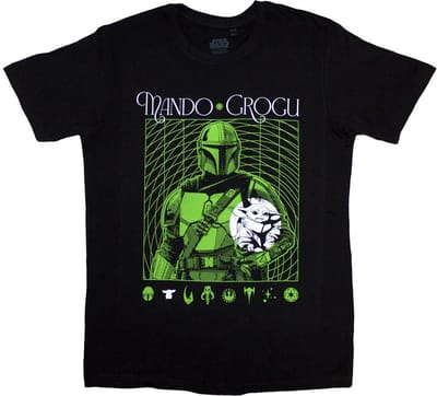 Disney Star Wars - The Mandalorian Mando & Grogu Neon Heren T-shirt - S - Zwart