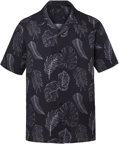 JP 1880 - Heren - JP 1880 overhemd korte mouwen Cubaanse kraag print all-over - Zwart - Maat 3XL