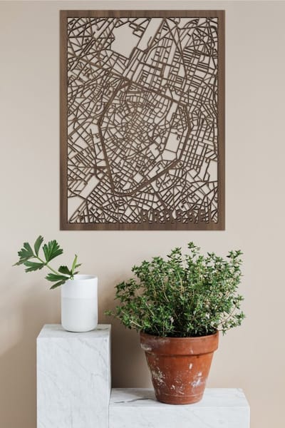 Houten Stadskaart Brussel Notenhout 100x75cm Wanddecoratie Voor Aan De Muur City Shapes