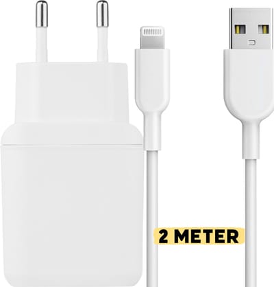 12W USB Oplader Set met geschikt voor iPhone Oplaadkabel - 2 Meter - Voor 7, 8, SE, X, 11, tablet 5e, 6e, 7e generatie