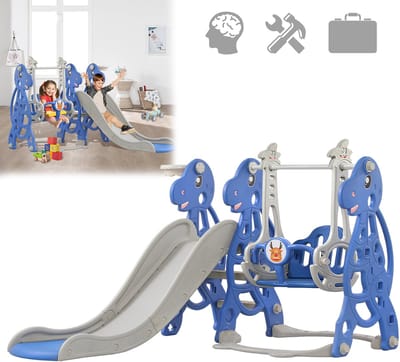 Froadp 4-in-1 kinderslide Kinderslide met basketbalring & schommel Opvouwbare tuinslide Peuterslide 175 x 140 x 115 cm Indoor & outdoor slide met uitloop Kinderspeelplaats slide