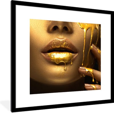 Fotolijst incl. Poster - Vrouw - Verf - Goud - 40x40 cm - Posterlijst