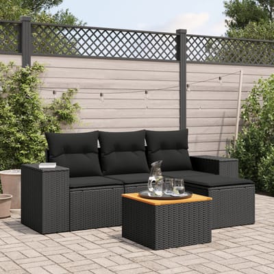 vidaXL - 5-delige - Loungeset - met - kussens - poly - rattan - zwart