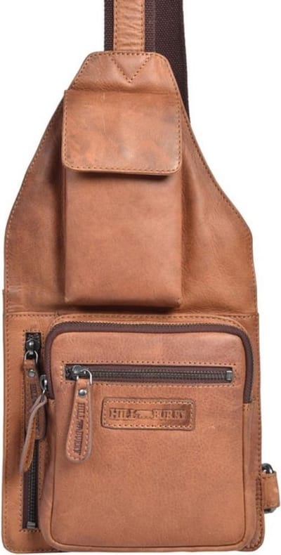Hillburry leren crossbody tas met telefoonvak bruin