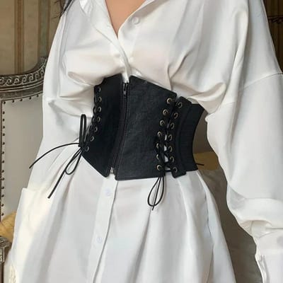 Mode Punk Corset Ceintures Larges Femmes Amincissant Corps Bustier Élastique Ceinture de Taille Cuir PU Hip Hop Robe Gothique Ceinture Corset Bretelles Elastic black