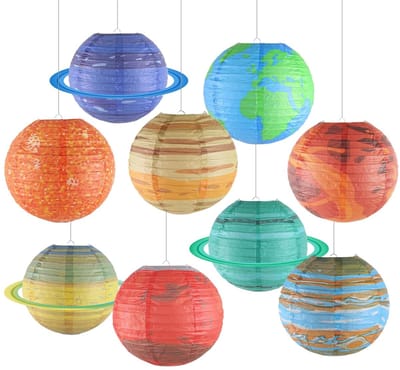 Dailygoods- Papieren Lantaarns 25cm - 9 Pack Ruimte Lantaarns - Zonnestelsel Lantaarns - Hangende Lantaarns - Feestdecoraties - Kinderen Astronaut Decoratie - Ruimtedecoratie