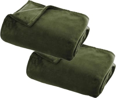 Atmosphera Plaid deken - 2x - olijfgroen - polyester - 125 x 150 cm - Bed/bankdeken - Fleece plaid - Lekker warm