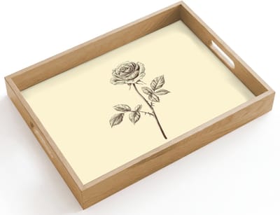 Dienblad hout 40x30 cm - Schootdienblad - Illustratie - Zwart - Roos - Borrelplank rechthoek - Plateau dienbladen