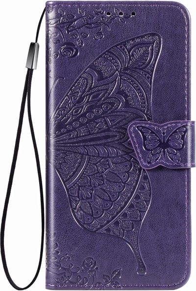 Hoesje geschikt voor iPhone XS - Bookcase - Pasjeshouder - Portemonnee - Vlinderpatroon - Kunstleer - Donkerpaars