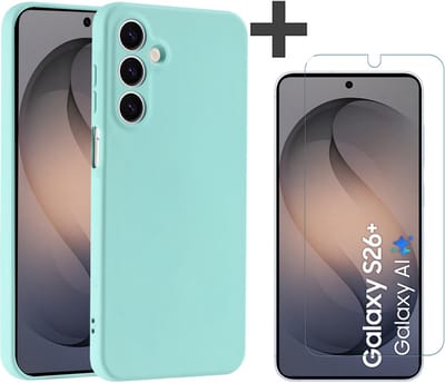 Hoesje geschikt voor Samsung Galaxy S26 Plus hoesje zacht siliconen met gehard glas Screenprotector- Arara backcover - Mint Groen