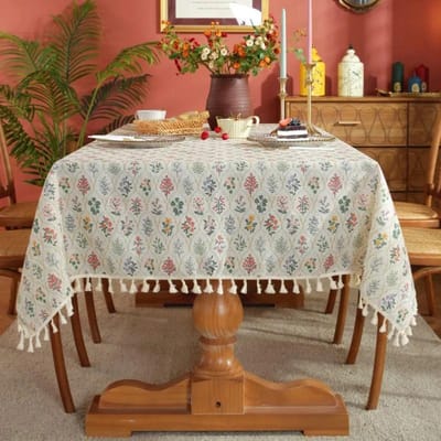 Tafelkleed met Franse print met franje rand, geplooide rand, rechthoekige tafelbladbeschermer, hoteldecoratie tafelkleed achtergronddoek 90x90cm 1pcs