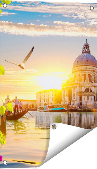 Gards Tuinposter Kanaal in Veneti� met Bloemen - 40x60 cm - Tuindoek - Tuindecoratie - Wanddecoratie buiten - Tuinschilderij