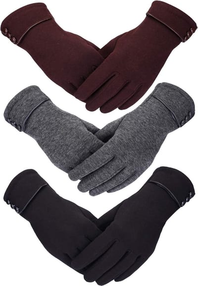 Oneay Set van 3 paar touchscreen handschoenen voor dames - Winddichte handschoenen, geschikt voor vrouwen en meisjes voor buitenfietsen