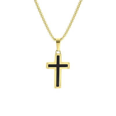 Lucardi Heren Ketting met hanger kruis - Staal - Ketting - Vaderdag Cadeautje - 55 cm - Goudkleurig