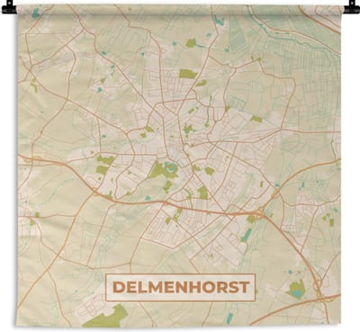 Wandkleed - Wanddoek - Delmenhorst - Plattegrond - Kaart - Stadskaart - Vintage - 180x180 cm - Wandtapijt